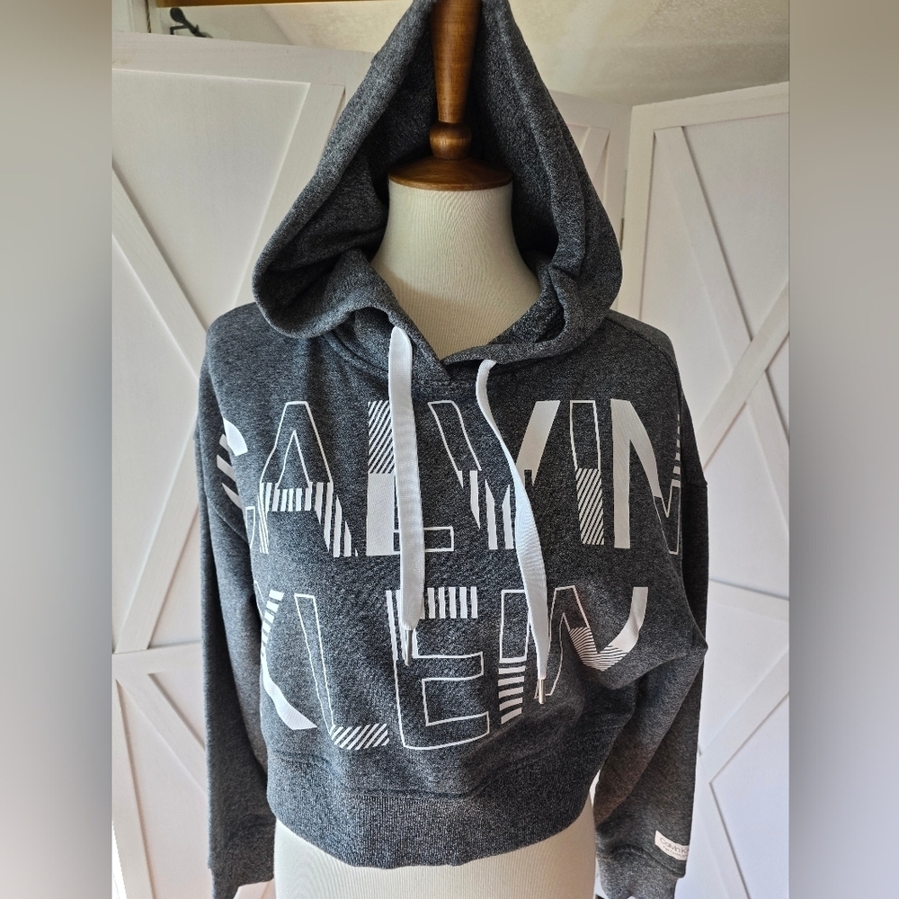 Calvin Klein Cropped Gray Hoodie with White Logo